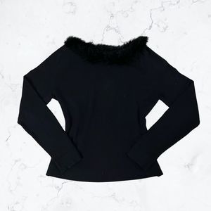 BCBG MaxAzria Fur Lined Hem Black Long Sleeve Top